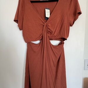 Abercrombie & Fitch Ribbed Short Sleeve O- Ring Midi Dress
